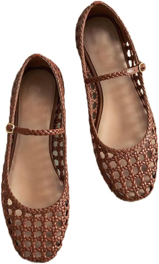 Woven Mesh Ballet Flats for Women Square Toe Mary Jane Flats Buckle Strap Flat Shoes Comfortable ... | Amazon (US)