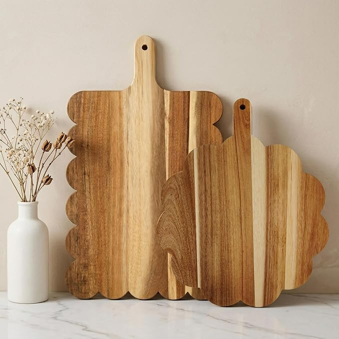 Scalloped Acacia Wooden Cutting Board for cooking, kitchen decor | Rustic Farmhouse Charcuterie B... | Amazon (US)