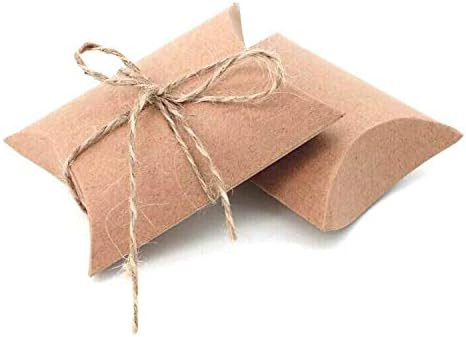 Vintage Kraft Paper Pillow Candy Box Thank You Treat Box Kit Rustic Gift Boxes with Twine for Wed... | Amazon (US)