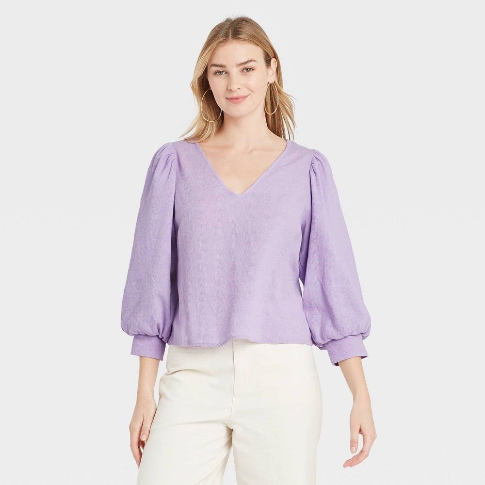 Women's 3/4 Sleeve Voile Top - A New Day Purple M | Target
