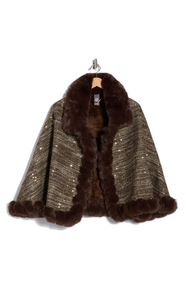 Vince Camuto Sequin Tweed Cape with Faux Fur Trim | Nordstromrack | Nordstrom Rack