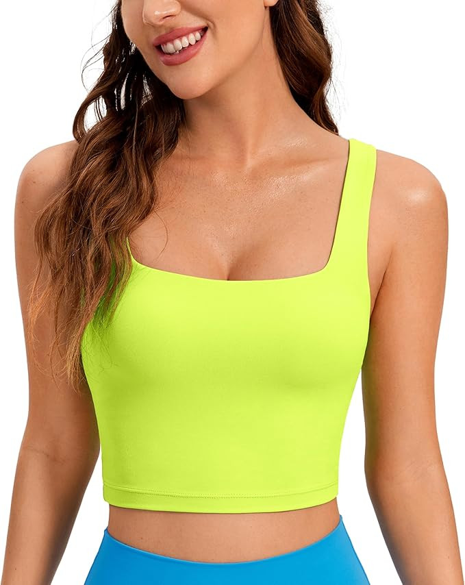 CRZ YOGA Butterluxe Womens Square Neck Longline Sports Bra - Workout Crop Tank Tops Padded Yoga C... | Amazon (US)