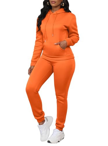 LovelyWholesale Women Jogging Suits 2 Piece Set Hoodie and Sweatpants Set Orange Small | Amazon (US)