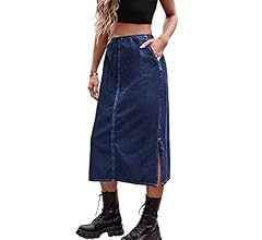 Long Denim Skirts for Women Maxi Paperbag High Waist Frayed Raw Hem A line Flare Jean Skirt with ... | Amazon (US)