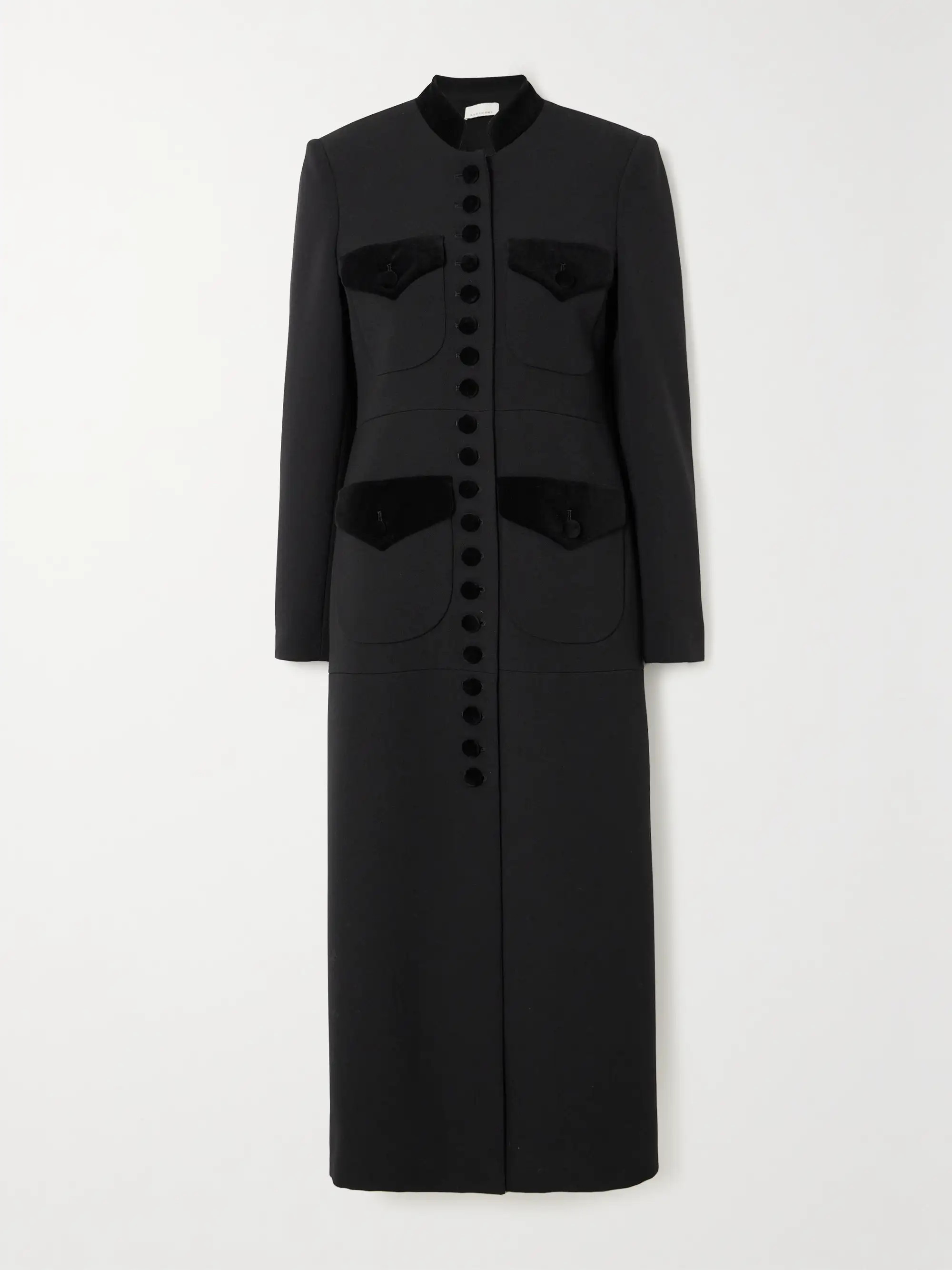 + NET SUSTAIN velvet-trimmed wool coat | NET-A-PORTER (US)
