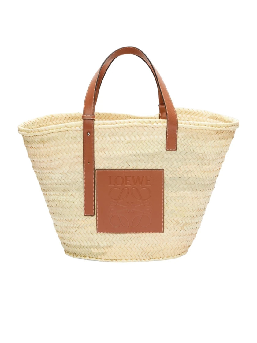 Large Classic Basket in Palm Leaves and Calfskin | Senser US