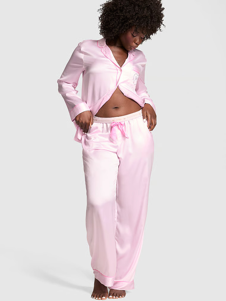 Buy PINK x LoveShackFancy Satin Long Pajama Set, Pink Tulip - Order Pajamas Sets online - PINK US | Victoria's Secret (US / CA )