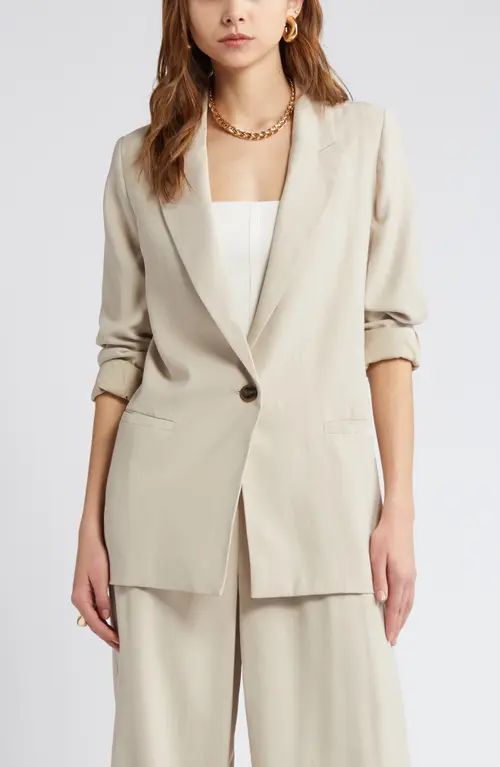 Open Edit Relaxed Fit Blazer in Tan Oxford at Nordstrom, Size Small | Nordstrom
