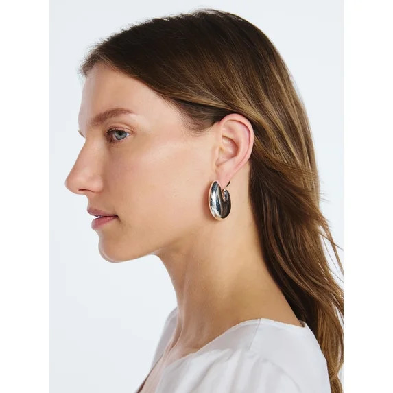 Scoop Women's Silver Tone Open Hoop Earrings, 1 Pair | Walmart (US)