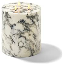 3 Wick Flameless Candle, Marble - 6x6 Pillar, 3D Flames, Remote & Batteries Included, Real Wax, Flic | Amazon (US)