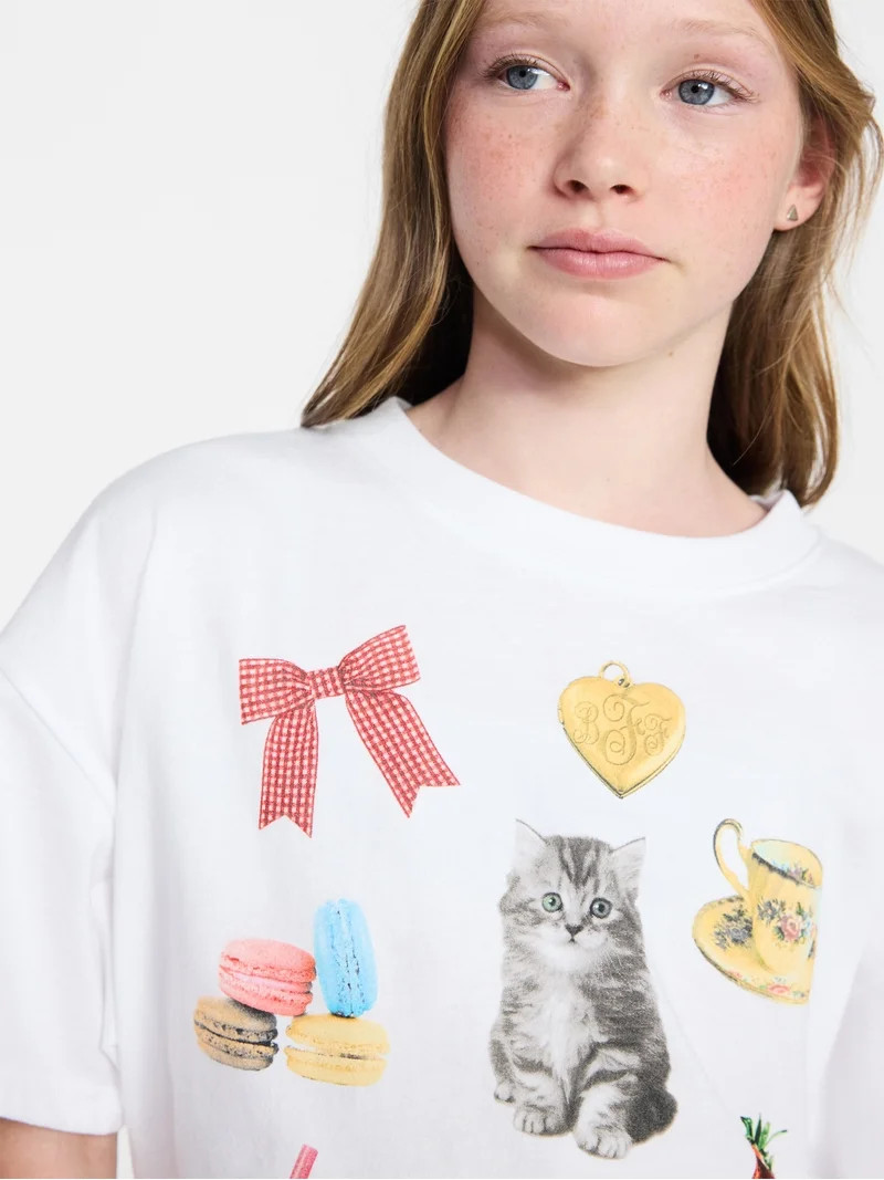 Weekend Academy Girls Oversized Graphic Tee with Short Sleeves, Sizes 4-18 | Walmart (US)