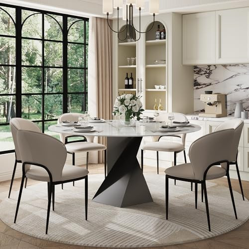 Modern Round Dining Table for 6, 59" Circle Sintered Stone Kitchen Table Top with Black Metal Pedestal for Dining Room (Table Only) | Amazon (US)