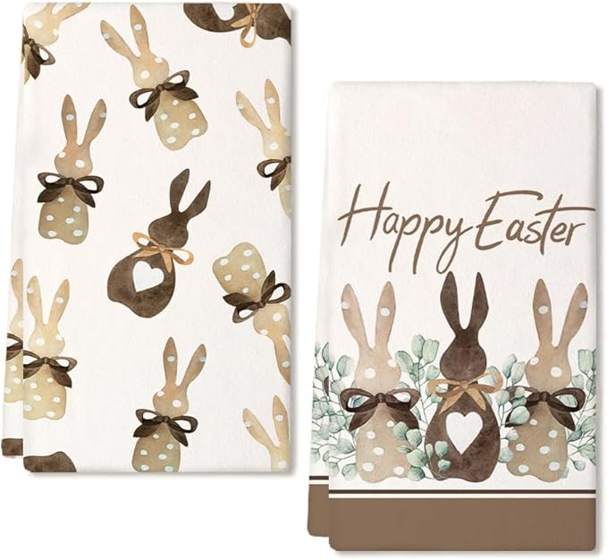 ARKENY Easter Kitchen Towels Set of 2,Beige Polka Dot Bunny Leaves Dish Towels 18x26 Inch Drying ... | Amazon (US)