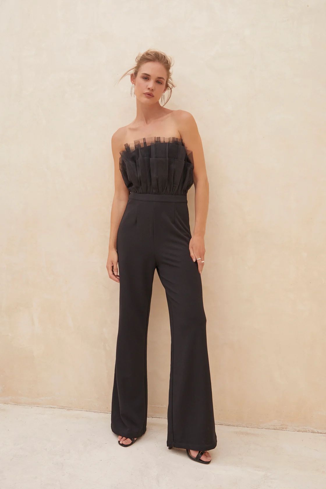 Tulle Intentions Black Tulle Strapless Wide-Leg Jumpsuit | Lulus (US)