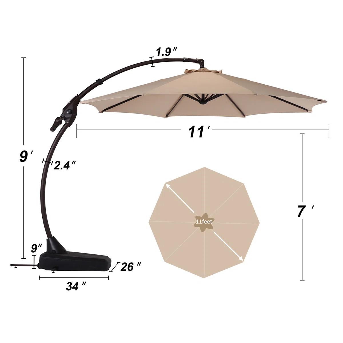 Furio 11 Ft Aluminum Offset Patio Cantilever Umbrella with Base | Wayfair North America