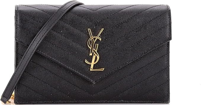 Amazon.com: Saint Laurent, Pre-Loved Classic Monogram Wallet on Chain Matelasse Chevron Leather S... | Amazon (US)