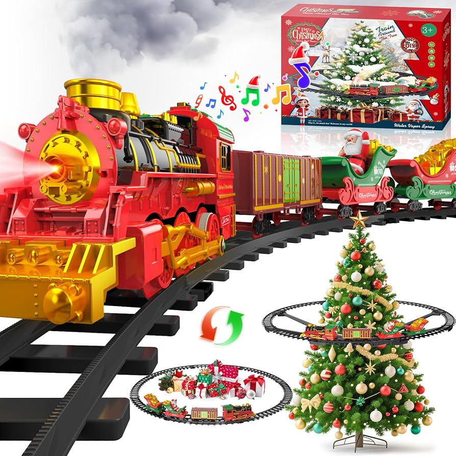 Hanging Christmas Train Set with Light/Smoke/Sound/Music, Toy Train Set Around Under The Christma... | Amazon (US)