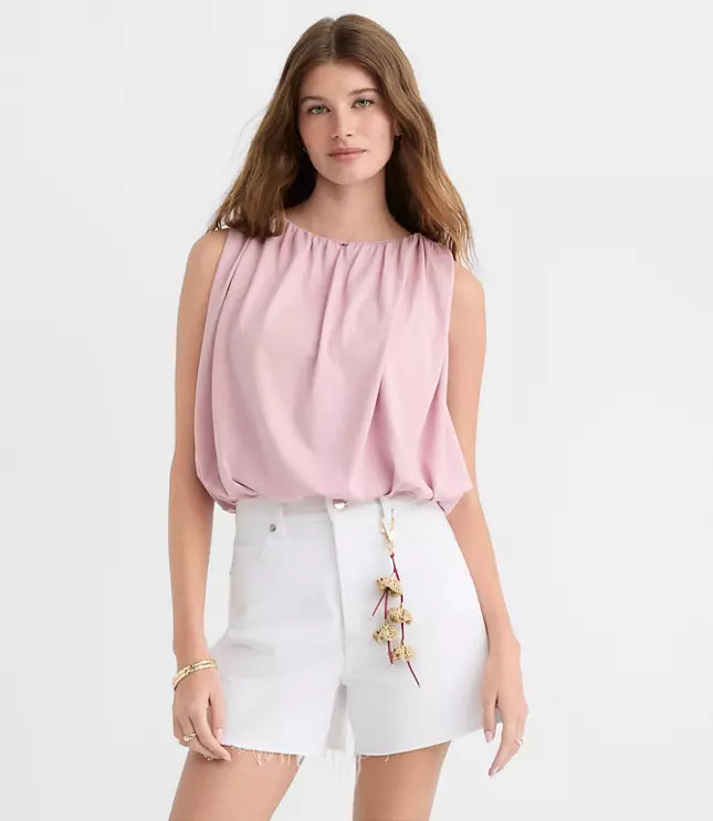 Ruched Boatneck Bubble Hem Shell | LOFT