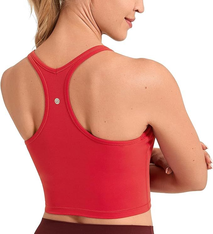 CRZ YOGA Women's Racerback Longline Sports Bra Padded Wireless Yoga Bras Crop Cami Tank Tops | Amazon (US)