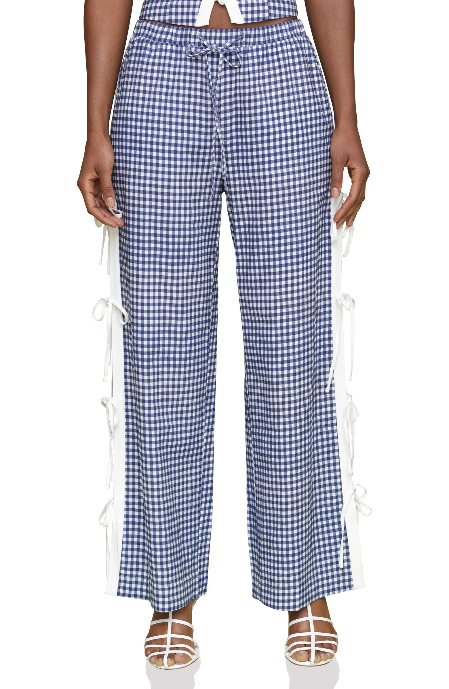 Side Tie Gingham Drawstring Pants | Nordstrom