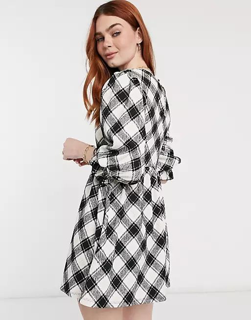 Miss Selfridge mini dress in black & white check | ASOS (Global)