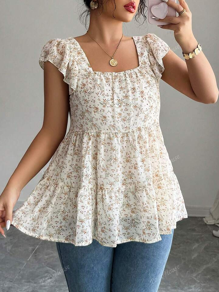 Women's Summer Casual Ditsy Floral Square Neck Sleeveless Blouse | SHEIN