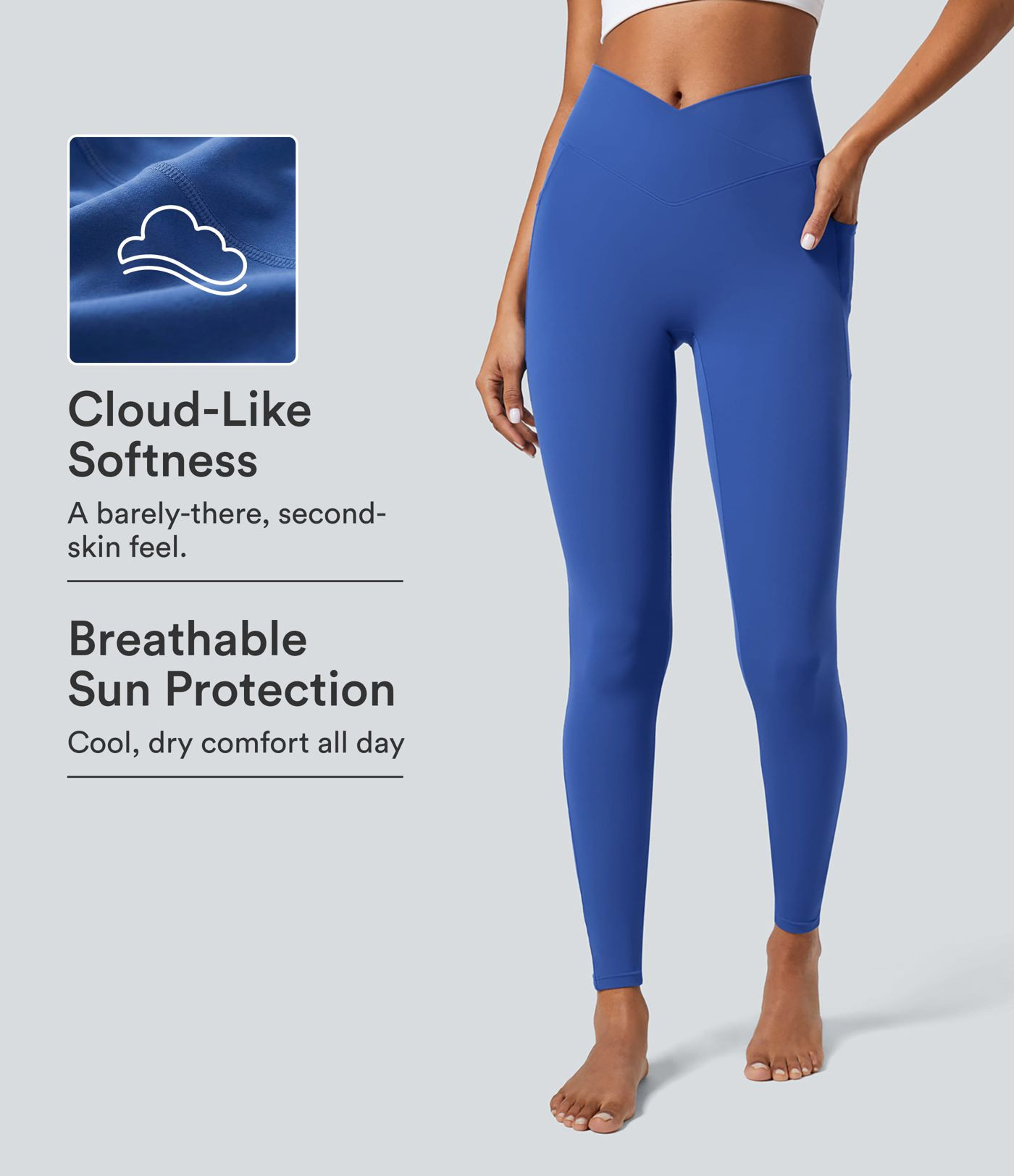 Women\u2019s SoftlyZero\u2122 Crossover Pocket Plain Leggings-UPF50+ - Halara | HALARA