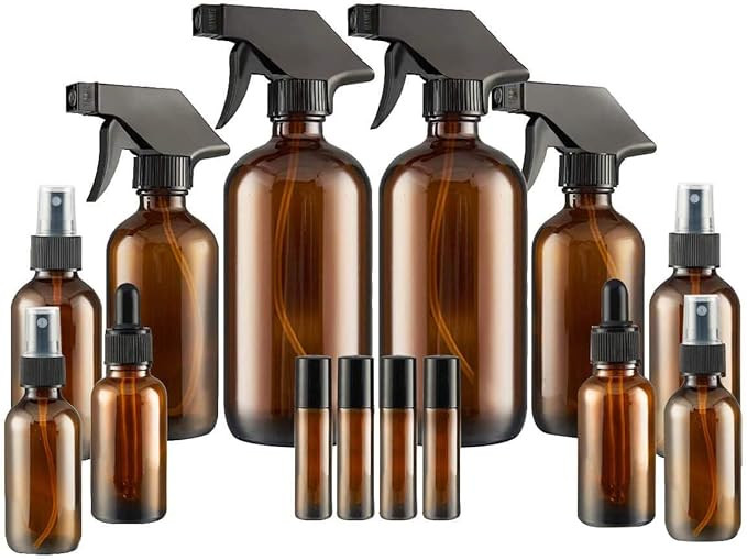 Glass Spray Bottle, SXUDA Amber Glass Spray Bottles Set Roller Bottles, Cleaning Products or Arom... | Amazon (US)