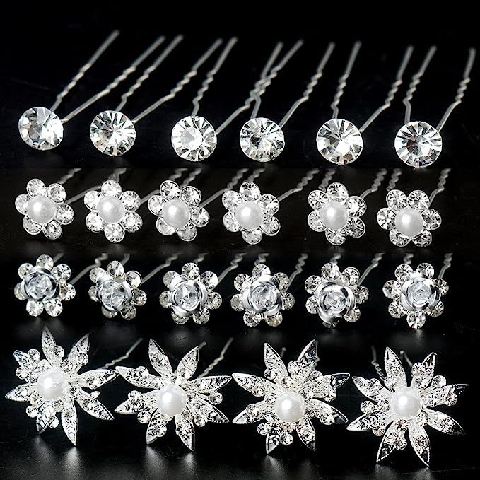 40 Pieces Bride Wedding Hair Pins, Flower Bridal Head Clip Crystal Pearl Flower Hair Barrettes U-... | Amazon (US)