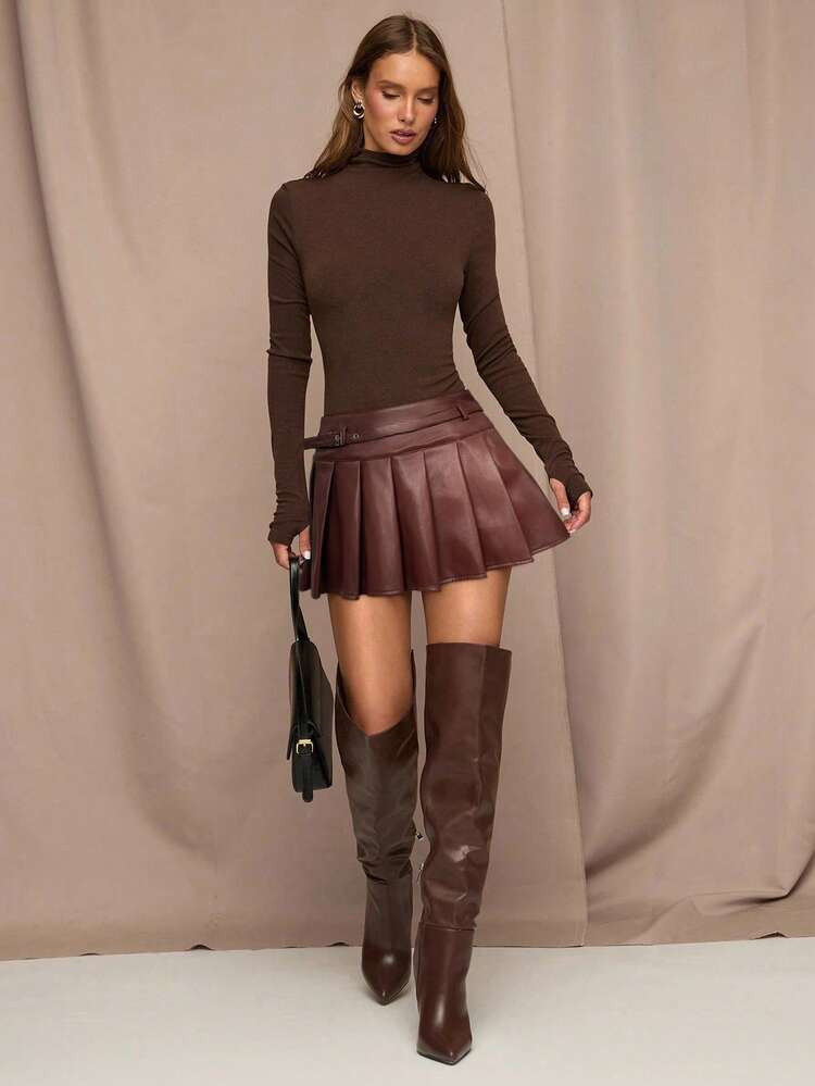 SHEIN BAE Women's Vintage Casual Mini Pleated Skirt, Autumn | SHEIN