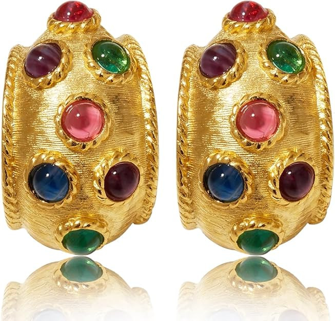 Resin Earrings Flower Shape Stud Earrings Chunky Gold Stud Earrings Colorful Earrings Vintage Jew... | Amazon (US)