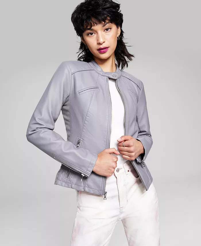 Women's Faux-Leather Moto Jacket | Macy's