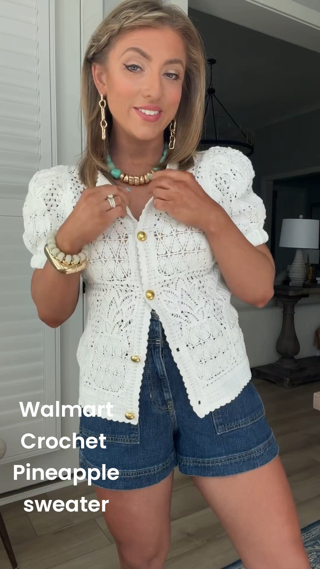This gorgeous crochet cardigan is one of my favorite Walmart new arrivals! The intricate detailing, puff sleeves, and gold buttons make it look so much more expensive than it is. Styled with classic denim shorts for an effortless summer outfit that works for brunch, shopping, dinner, or vacation.

#WalmartFashion #CrochetCardigan #SummerStyle #DenimShorts #AffordableFashion #WalmartFinds #ClassicStyle #SummerOutfitIdeas #WalmartNewArrivals #CasualChic #FashionFinds #OOTD #TimelessStyle #EverydayFashion

#LTKootd #LTKPetite