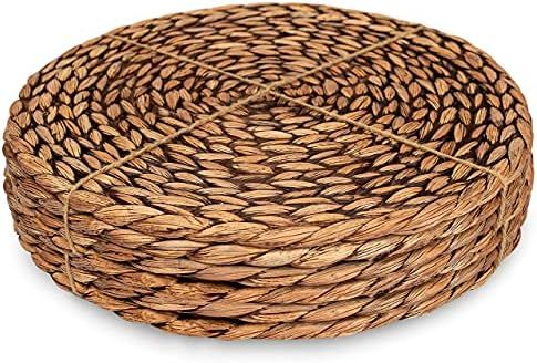 CENBOSS Beautiful Woven Placemats Round Placemats for Dining Table (Brown Wash, 14.5" Set of 6) | Amazon (US)