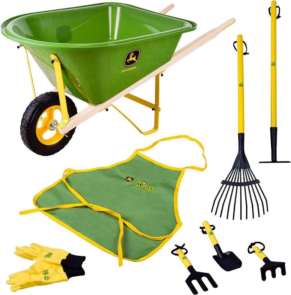 John Deere Deluxe 34" Wheelbarrow and Garden Set Includes 5 Realistic Gardening Tools,Gardening A... | Amazon (US)