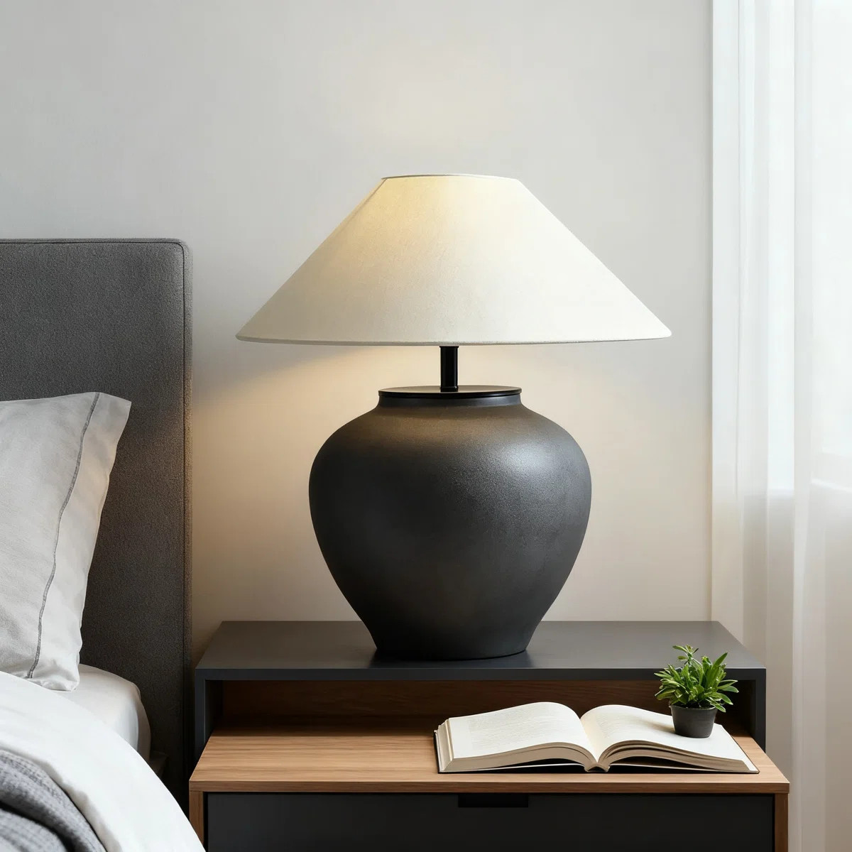 One Allium Way Farmhouse Table Lamp With Ceramic Base And Fabric Shade, Rustic Southwestern Style... | Wayfair North America
