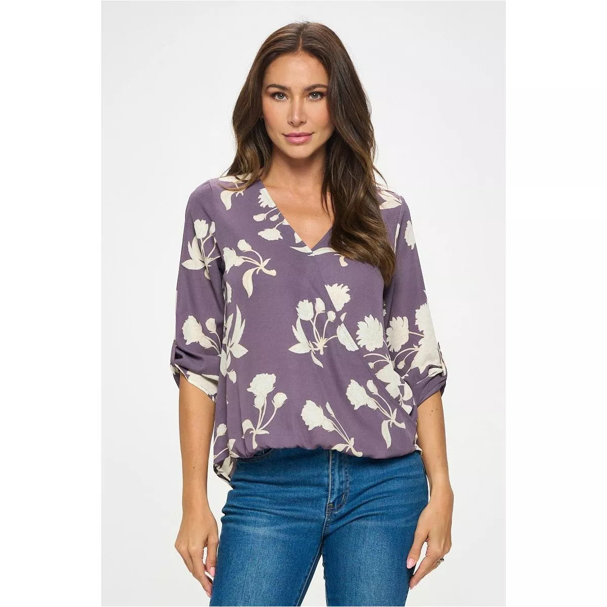 WEST K Women's Alexa Surplice V-Neck Rolltab Blouse - Xlarge - Lavender Floral | Target