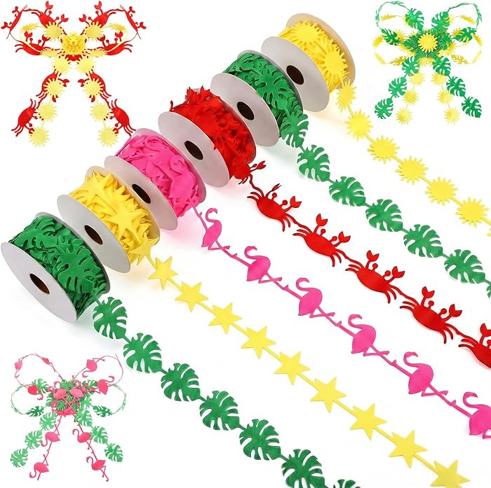 6 Rolls Summer Theme Ribbons Tropical Style Thin Ribbon 30 Yards Garland Flamingo Crab Fabric Tri... | Amazon (US)