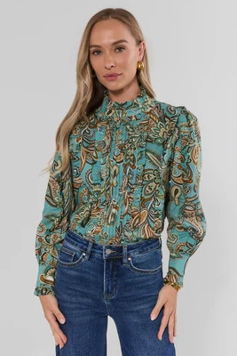 Blue Paisley Button Up Top | Avara