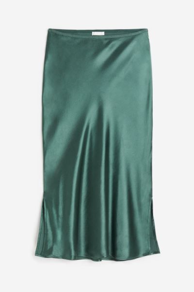 Satin skirt - Regular waist - Knee length - Teal - Ladies | H&M GB | H&M (UK, MY, IN, SG, PH, TW, HK)