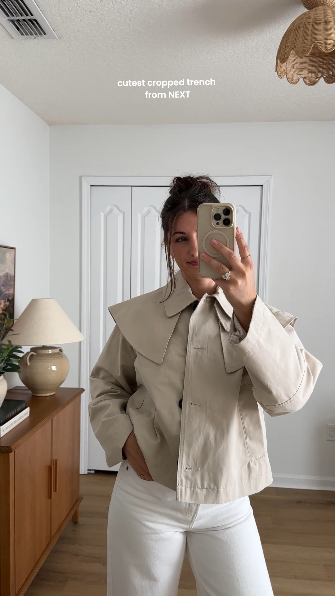 #ad cutest cape trench with gingham liner for spring! Code: KRISTINE10 @Next US wearing size small, US4/UK8 long jeans - everything fit tts! 

#LTKgrwm #LTKSeasonal #LTKootd