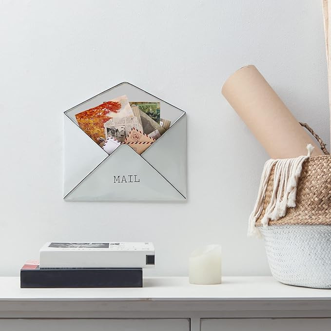 SOFFEE DESIGN Wall Mount Metal Mail Holder Envelope Shape Mail Organizer for Storage Postcard, Ma... | Amazon (US)