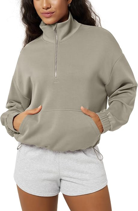 ODODOS Women's Modal Soft Cinchable Sweatshirts Half Zipper Funnel Neck Oversize Pullover with Pockets | Amazon (US)