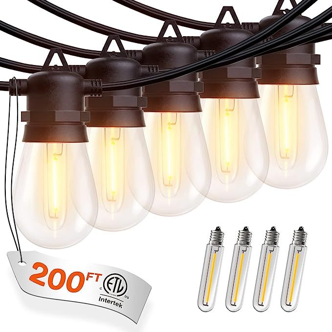 addlon 200FT(4-Pack*48+2FT) LED Outdoor String Lights with Edison Shatterproof Bulbs, ETL Listed,... | Amazon (US)