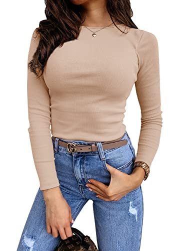 Lynwitkui Womens Long Sleeve Fitted Shirts Ribbed Knit Slim Tight Fit Basic Tees Fall Going Out T... | Amazon (US)