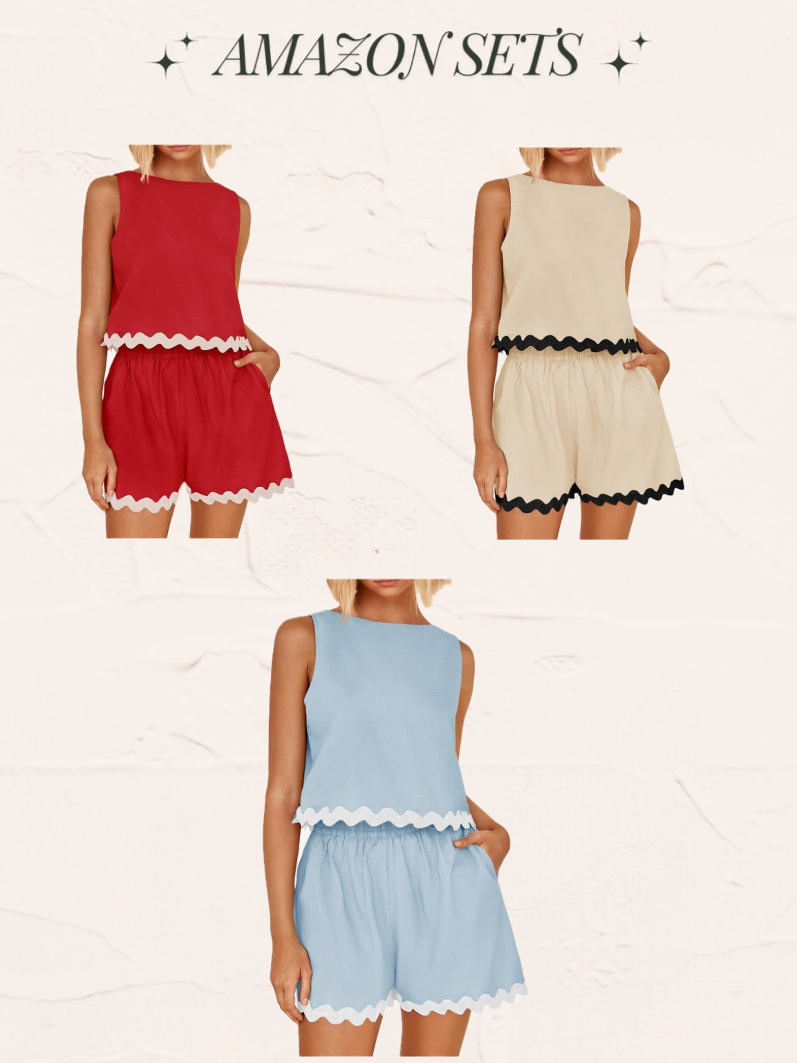 The cutest summer sets from Amazon!! So many color options too!🤍✨

#LTKStyleTip #LTKFindsUnder50 #LTKBeauty