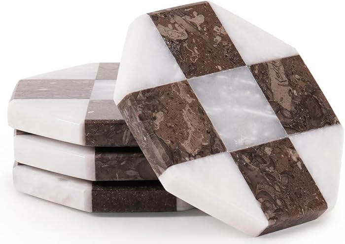 Handmade Marble Coasters Set of 4, White & Oceanic 4 inch Natural Stone Drink Coasters, Elegant T... | Amazon (US)