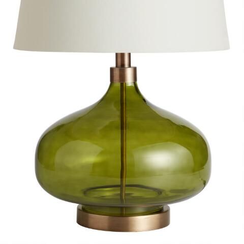 Green Glass Teardrop Halsey Table Lamp Base | World Market