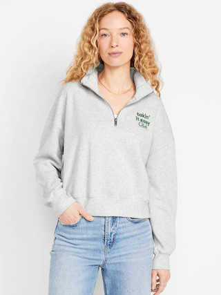 Oversized 1/2-Zip Cropped Pullover for Women | Old Navy (US)