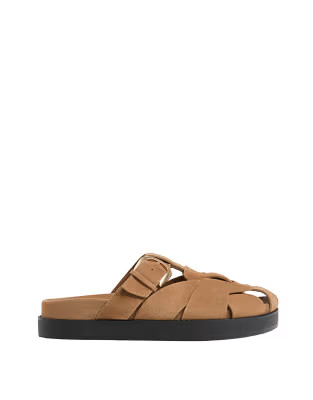 Stradivarius leather cage sandals in beige | ASOS (Global)